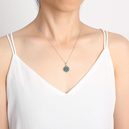 Real Green Jade Pendant Necklace for Women Donut/Heart/Clover/Teardrop/Rose/Lotus Flowers Genuine Jadeite Jewelry with Gold Plated 925 Sterling Silver Chain - style: Four leaf clover silver necklace