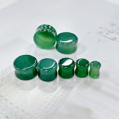 Green Agate Ear Plugs Double Flared Expander Earrings for Women Men 1 Pair Natural Solid Stone Saddle Ears Stretching Tunnels Gauges Stretcher Lobe Earring Body Piercing Jewelry Size 2g to 5/8'' - size: 0g(8mm)