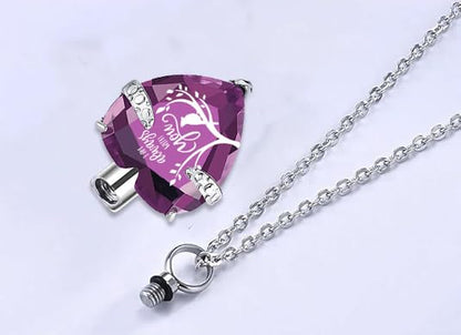 Q&D&S Crystal Urn Necklace for Ashes, Heart Birthstone Memorial Cremation gift Jewelry for Women - color: purple