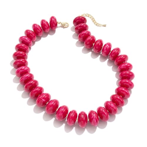 Elegance 11 designs Colorful Chunky Beaded Necklace for Women,Thick Acrylic Disc Bead Choker Statement Necklace Cute Trendy Necklaces Jewelry Gifts for Women - color: Rose red