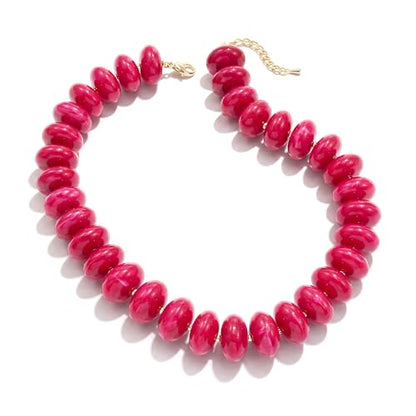 Elegance 11 designs Colorful Chunky Beaded Necklace for Women,Thick Acrylic Disc Bead Choker Statement Necklace Cute Trendy Necklaces Jewelry Gifts for Women - color: Rose red