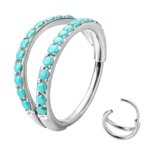 20/16G CZ Hinged Nose Rings Hoop, 316L Surgical Stainless Steel Cartilage Earring, Septum Clicker Ring, Daith Helix Rook Tragus Conch Lip Lobe Piercing Jewelry - color: A Silver Double Open Ring with Blue CZ, size: 1pc 20 Gauge 6mm