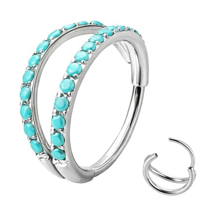 20/16G CZ Hinged Nose Rings Hoop, 316L Surgical Stainless Steel Cartilage Earring, Septum Clicker Ring, Daith Helix Rook Tragus Conch Lip Lobe Piercing Jewelry - color: A Silver Double Open Ring with Blue CZ, size: 1pc 20 Gauge 8mm