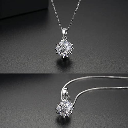 Dainty Solitaire Necklaces Stud Earrings Set For Women,White Gold Plated Simple Prom Jewelry Set Cubic Zirconia Pendant Choker Necklace And Earring Sets Wedding Jewelry For Bridal - color: CZ ball necklace stud set