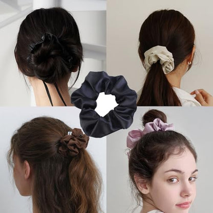 Satin Scrunchies for Women, 5PCS Black Hair Ties for Girls No Crease Frizz-Free Soft Stylish Hair Accessories Gifts