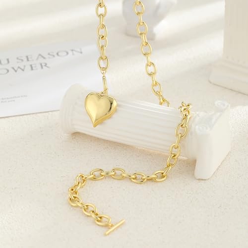 Dainty Heart Necklace for Women, 14k Gold Plated/Rose Gold/Silver Tiny Cute Heart Pendant Necklace Minimalist Choker CZ Necklace Jewelry Gifts for Women - style: Chunky Heart-gd