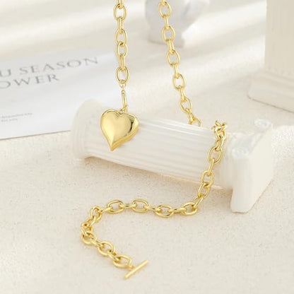 Dainty Heart Necklace for Women, 14k Gold Plated/Rose Gold/Silver Tiny Cute Heart Pendant Necklace Minimalist Choker CZ Necklace Jewelry Gifts for Women - style: Chunky Heart-gd