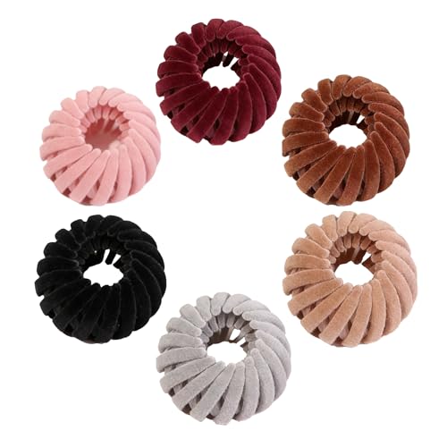6Pcs Birds Nest Hair Clip Set for Women, Velvet Bird Nest Hair Clip Expandable Ponytail Holder, Lazy Bun Maker Hair Clips, Non Slip Bird Nest Plate Hairpins for Thick Thin Hair - color: 6 Multicolor
