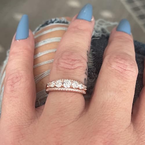 Newshe Jewellery Moissanite Wedding Bands for Women Eternity Ring 925 Sterling Silver Engagement Anniversary Stacking Size - color: Cubic Zirconia-18k Rose Gold Plated