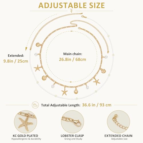 14K Gold Plated Belly Chain for Women, Boho Bikini Waist Jewelry | Adjustable Fit, Dainty Layered Look, Pearl, Shell & Starfish Options, Boho Body Jewelry, Beach, Vacation - color: Gold-Plated 6