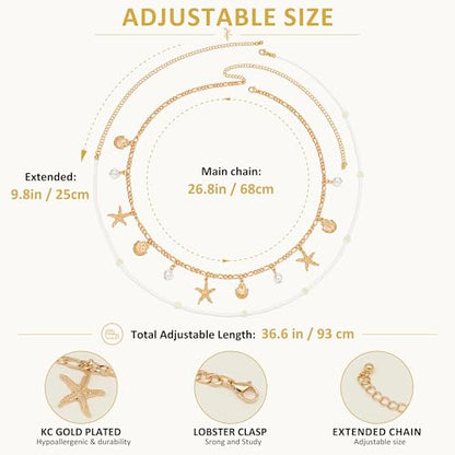 14K Gold Plated Belly Chain for Women, Boho Bikini Waist Jewelry | Adjustable Fit, Dainty Layered Look, Pearl, Shell & Starfish Options, Boho Body Jewelry, Beach, Vacation - color: Gold-Plated 6