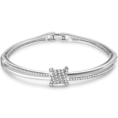 Princess Bangle Bracelets For Women 18K Gold Plating Adjustable Bracelets With White Crystal Idea Gift For Women - color: White Gold