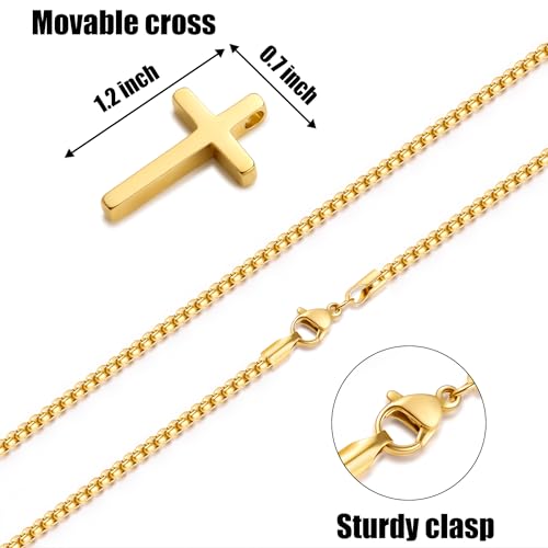 Fiusem Cross Necklace for Men, Stainless Steel Cross Pendant Jewelry Gift | Silver/Gold/Black Mens Cross Necklaces with 2.5mm Cross Chain, Box Chain 16-28 Inch - size: 28.0 Inches, style: Small Golden cross: 1.2" * 0.7"