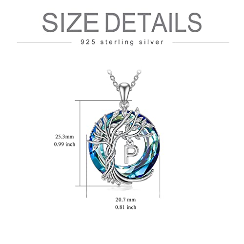 TOUPOP Gifts for Women Tree of Life Initial Necklace 925 Sterling Silver Letter Pendant with Blue Crystal Birthday Jewelry Gifts for Women Her Mom Wife Daughter - color: Tree of Life P Initial