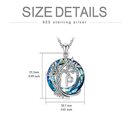 TOUPOP Gifts for Women Tree of Life Initial Necklace 925 Sterling Silver Letter Pendant with Blue Crystal Birthday Jewelry Gifts for Women Her Mom Wife Daughter - color: Tree of Life P Initial