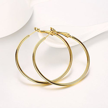 Gold Hoop Earrings,18K Gold Plated Rounded Hoops Earrings for Women - color: Gold-Rounded-1.8"