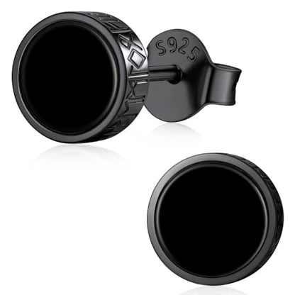 ChicSilver 925 Sterling Silver Viking Rune Natural Black Onyx Stud Earrings For Women Men - style: A: Side Runes-Black 6mm