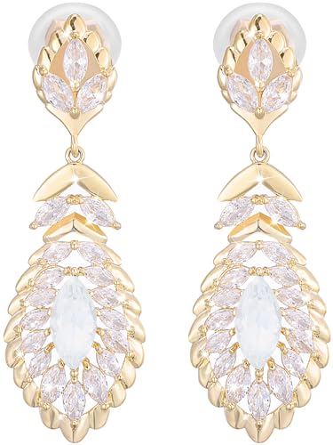 Clip On Crystal Dangle Non Pierced Earrings for Women 14K Gold Plated Jewelry - color: Oct-Opal-14K Gold