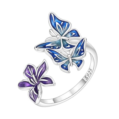 Rings for Women Butterfly Ring 925 Sterling Silver Rings Adjustable Promise Open Ring for Women Couple Wedding Engagement Jewelry Gifts - style: Butterfly Flower Open Ring