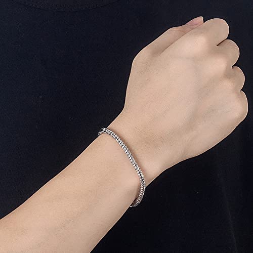 Dankadi Italy Smooth 3MM 4MM Round Snake Chain Bracelet Solid 925 Sterling Silver Men Women 6.3" 6.7" 7" 7.5" 8" 8.5" 9" 9.5" Bangle Charm Jewelry Gift - color: 4MM, size: 7 inches