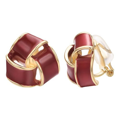 Yoursfs Knot Multicolor Clip on Earrings For Women Silver and gold Plated Large Non Pierced Floral Earrings - style: Red triple knot ear clip