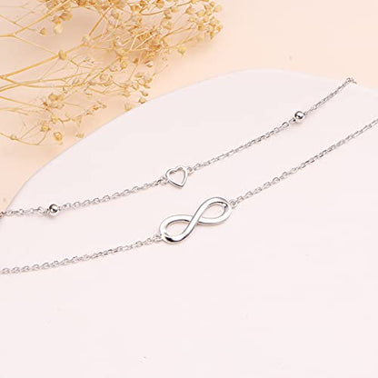 Anklet for Women 925 Sterling Silver Foot Adjustable Ankle Bracelet Jewelry - style: Infinity Heart