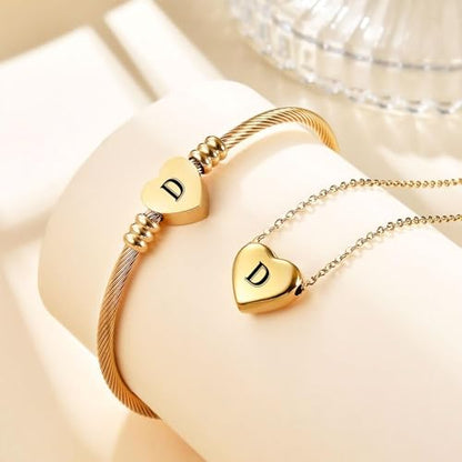 MYNENEY Necklace and Bracelet for Women Stainless Steel Initial Jewelry Set - color: Gold-D