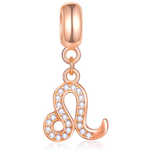 EMOSTAR Zodiac Sign Charms fits European Charm Bracelet – Rose Gold 925 Sterling Silver Necklace Pendant, 12 Horoscope Constellation Dangle CZ Birthstone Beads, Gifts for Women/Men/Birthday - color: Leo (7.23 – 8.22)
