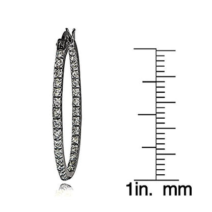 Hoops & Loops 925 Sterling Silver Cubic Zirconia Inside Out Oval Hoop Earrings for Women, 20mm 25mm 30mm - color: 25mm-Black