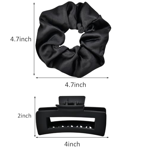 8 Pcs Claw Clips and Hair Scrunchies Set – Square Hair Clips for Women, Medium Non-Slip Matte, Large Satin Scrunchies, Hair Accessories for Thick Thin Hair, Party, Daily Use, Black&Beige - color: Classic Black & Cream