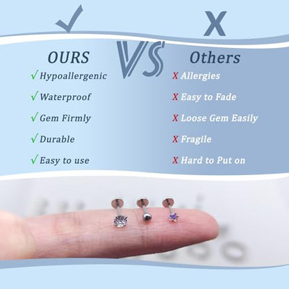 Flat Back Stud Earrings Cartilage Earrings for Women Men Hypoallergenic Threadless Flat Back Earring Surgical Steel Earring Tragus Helix Labret Lip Medusa Conch Body Piercing Jewelry - color: Sliver-16G(1.2mm)