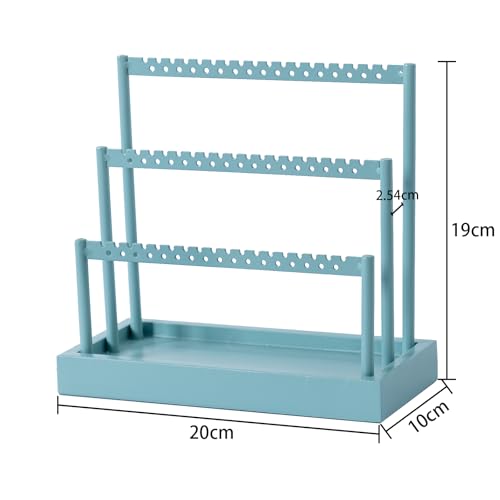 SANY DAYO HOME 3-Tier Earring Holder Organizer Stand, 105 Holes Teal Blue Metal Earring Rack Jewelry Display Tree with Wood Tray for Women and Girls - color: Teal Color Rack and Base