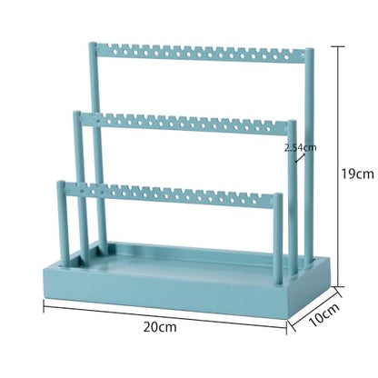 SANY DAYO HOME 3-Tier Earring Holder Organizer Stand, 105 Holes Teal Blue Metal Earring Rack Jewelry Display Tree with Wood Tray for Women and Girls - color: Teal Color Rack and Base