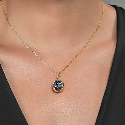 Gem Stone King 11X9MM Oval Gemstone Birthstone Pendant Necklace | 925 Sterling Silver | Solitaire Necklace For Women | With 18 Inch Chain | Fine Jewelry Gifts for Mom Women Wife Her - color: Green Mystic Quartz