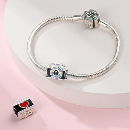 Pandach 925 Sterling Silver Charms Beads for Bracelets and Necklaces Butterfly and Headphones Pendants Clover Charms Jewelry Gift for Women - style: Camera beads