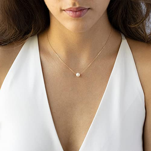 Gold Pearl Necklace For Women - 14K Gold Plated Layered Herringbone Chain Pearl Necklace, Trendy Simple Gold Jewelry Gift - color: Round Pearl-Gold