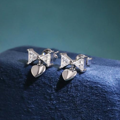 Moissanite Stud Earrings for Women, DF/VVS Clarity, Sterling Silver with 18K White Gold Plated - style: 1.0 Carat Bow