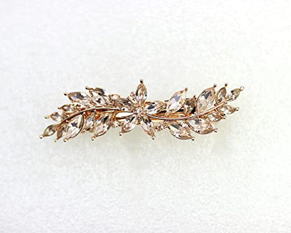 Faship Champagne Small Floral Hair Barrette Clip - color: Champagne / Rose gold plated