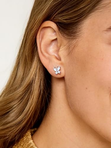 ChicSilver 925 Sterling Silver Bow/Butterfly Earrings for Women Hypoallergenic Birthstone Earrings Dainty Bow/Butterfly Jewelry Gift for Women - color: Butterfly-April-Diamond