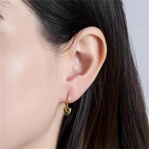 Cute Heart Love Dangle Drop Cartilage Small Huggie Hoop Earrings for Women Dainty Lightweight Sweet Love Heart Earrings 14k Gold Plated Tiny Hoops Earrings - color: Gold