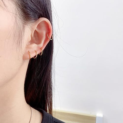 5Pcs Stainless Steel 16G 18G Sleeper Hoop Earrings for Women Men Septum Hinged Clicker Nose Lip Ring Helix Daith Cartilage Tragus Piercings Tiny Small Huggie Hoops Hypoallergenic Sensitive Ears Jewelry - style: 8mm in gold-tone 18G