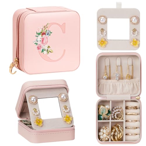 Enthralite Personalized Jewelry Box for Travel: A-Z Initial Gift for Girls | 26 Letter Choices Make Each Gift Personal - For Those Who Value Personal Touches - Birthday&Graduation&Flower Girl Gifts - color: Pink, size: C