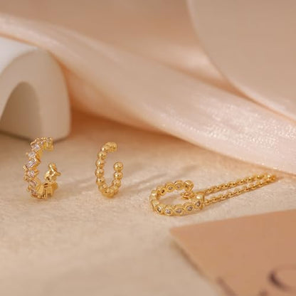 Ear Cuff Earrings for Women Non Piercing,Dainty 14K Gold Plated Chain Cartilage Earrings Set Gold Statement Cuff Earring Stack Fashion Cartilage Earrings for Women Trendy Gold Jewelry - color: ear cuff2-Gold