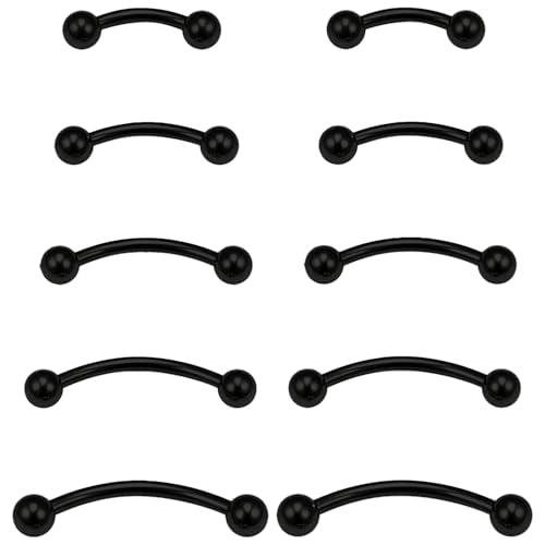 20G Eyebrow Piercing Jewelry Surgical Steel Vertical Labret Lip Jewelry Curved Barbell Tiny Eyebrow Rings Ear Rook Navel Small Belly Button Ring for Women Men 6mm/8mm/10mm/12mm/14mm - color: black,ball
