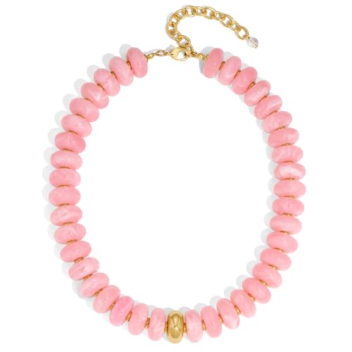 Chunky Colorful Choker Necklace for Women - Summer Beach Round Resin Beads Necklace, Trendy Statement Summer Beach Jewelry Birthday Gifts for Vacation Holiday - color: 18mm Soft Pink Bead