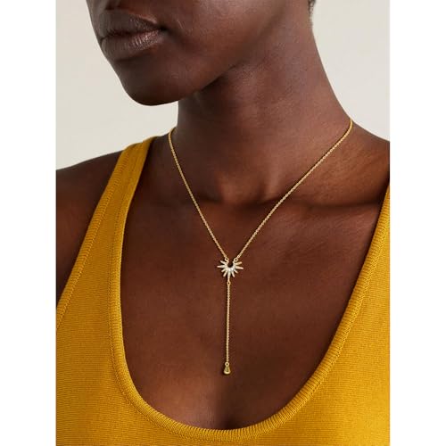 14K Gold Plated Layered Lariat Necklace for Women - Waterproof Non-Tarnish Dainty Gold Chain Necklace, Long Boho Statement Jewelry for Wedding, Prom, Summer Vacation Gifts - color: CZ Y Necklace-Gold