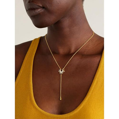 14K Gold Plated Layered Lariat Necklace for Women - Waterproof Non-Tarnish Dainty Gold Chain Necklace, Long Boho Statement Jewelry for Wedding, Prom, Summer Vacation Gifts - color: CZ Y Necklace-Gold