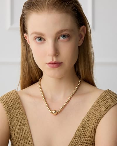 COBI Paperclip Chain Necklace for Women,Beaded Necklace,18K Gold /925 Sterling Silver Plated,Chunky Link Chain Necklace for Daily Wear,Ideal Gift for Her 17" - style: Beaded-Gold