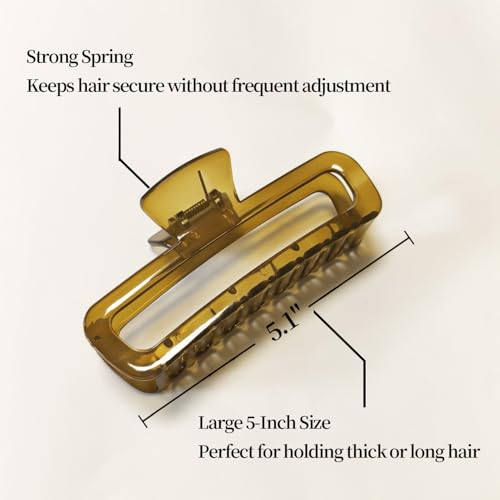 5 Inch Large Hair Claw Clips, No Slip Glossy Jelly Square XL Clips for Thick Long Curly Hair, Women's Big Rectangle Strong Clips, 4 Pack - color: A7 5 inch