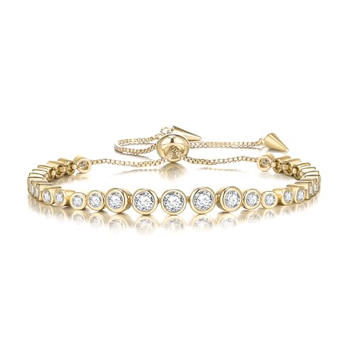 FANZE Gold Plated Cubic Zirconia Tennis Bracelets for Women Dainty Trendy Adjustable Bracelet Jewelry Gift for Ladies Wedding Mother Birthday Anniversary - style: Style 8